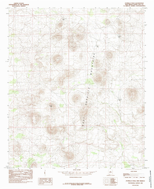 Classic USGS Potrillo Peak New Mexico 7.5'x7.5' Topo Map Image