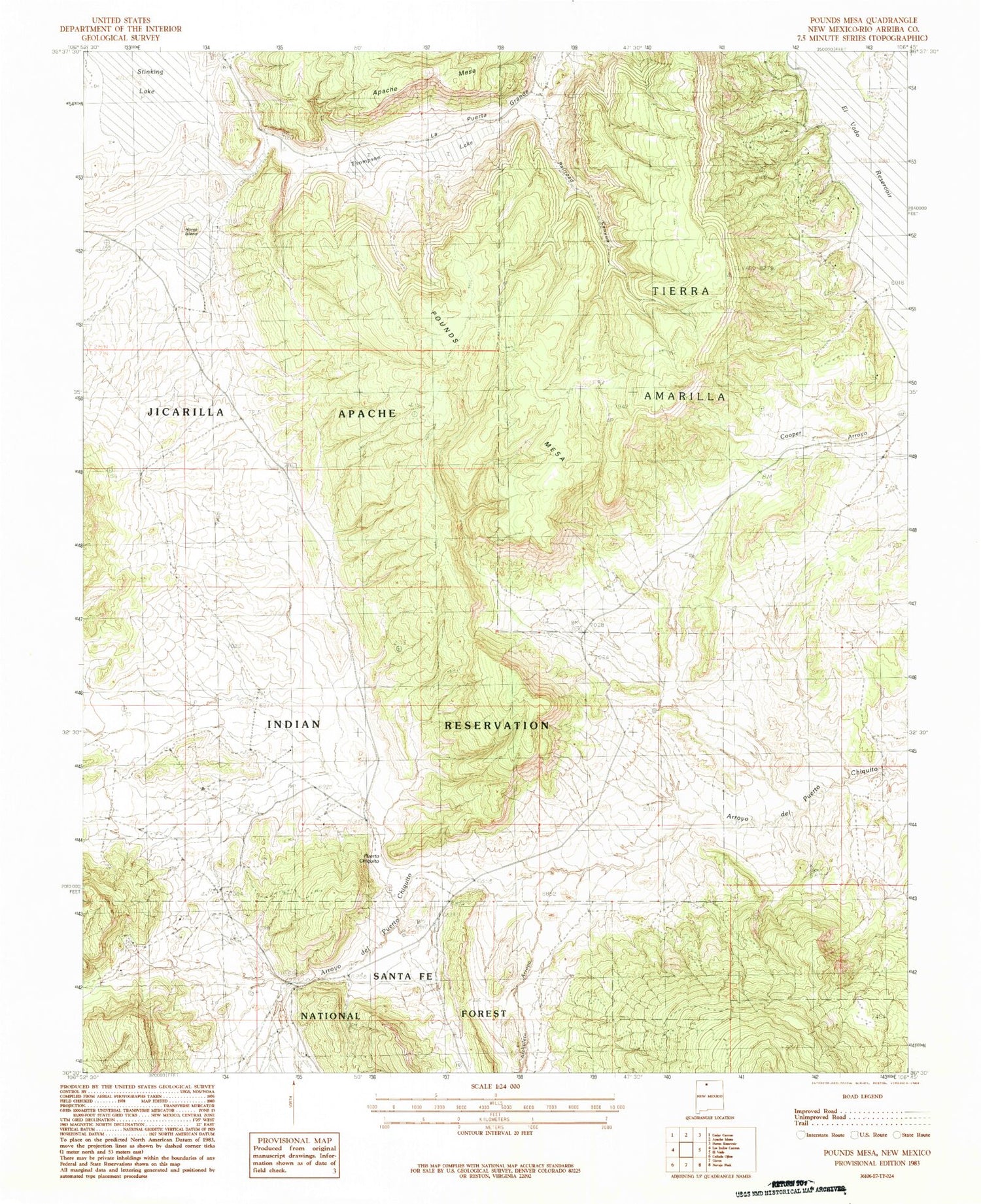 Classic USGS Pounds Mesa New Mexico 7.5'x7.5' Topo Map Image