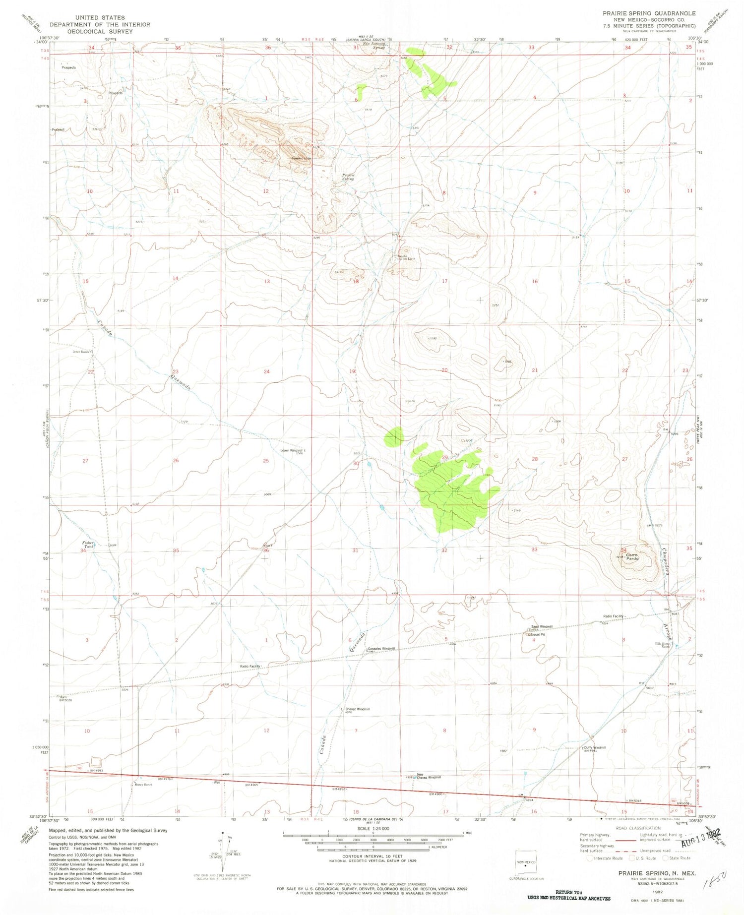 Classic USGS Prairie Spring New Mexico 7.5'x7.5' Topo Map Image