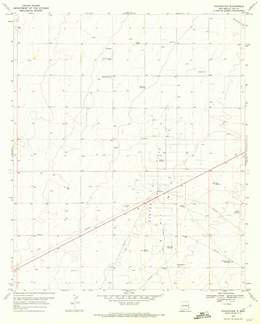 Classic USGS Prairieview New Mexico 7.5'x7.5' Topo Map Image