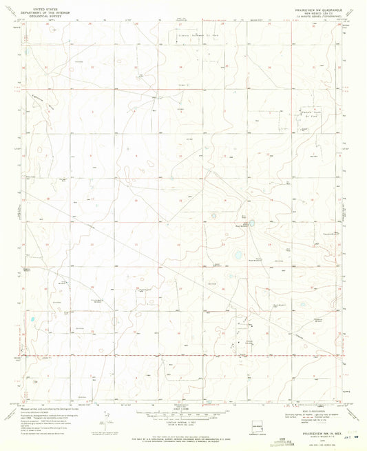 Classic USGS Prairieview NW New Mexico 7.5'x7.5' Topo Map Image
