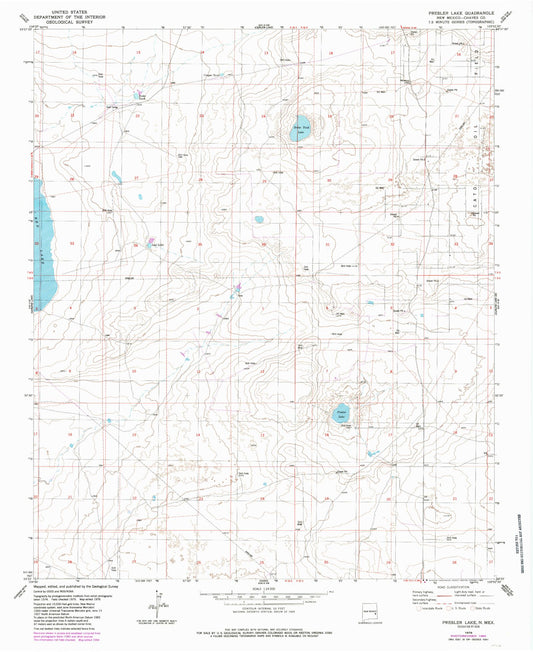 Classic USGS Presler Lake New Mexico 7.5'x7.5' Topo Map Image