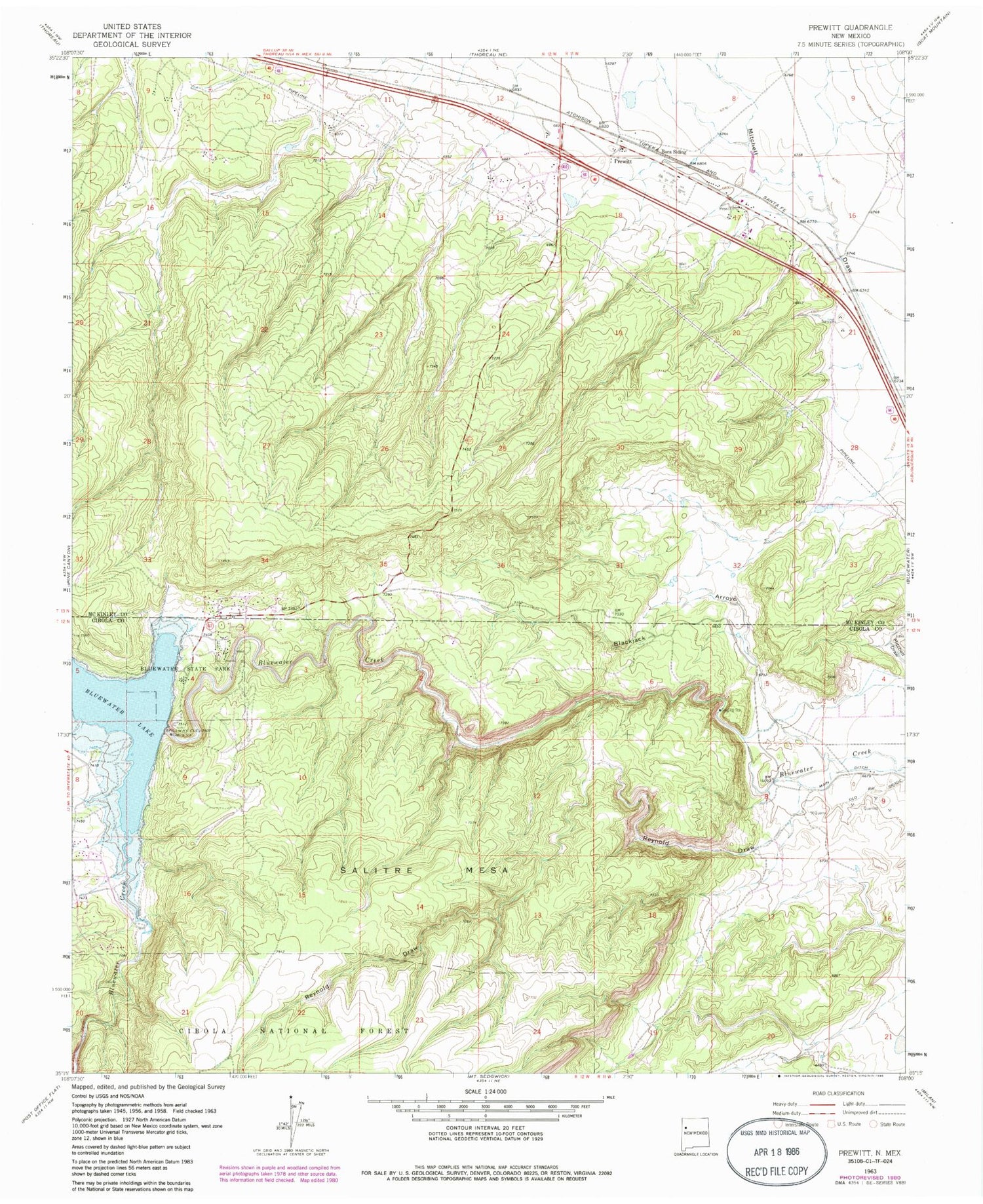 Classic USGS Prewitt New Mexico 7.5'x7.5' Topo Map Image