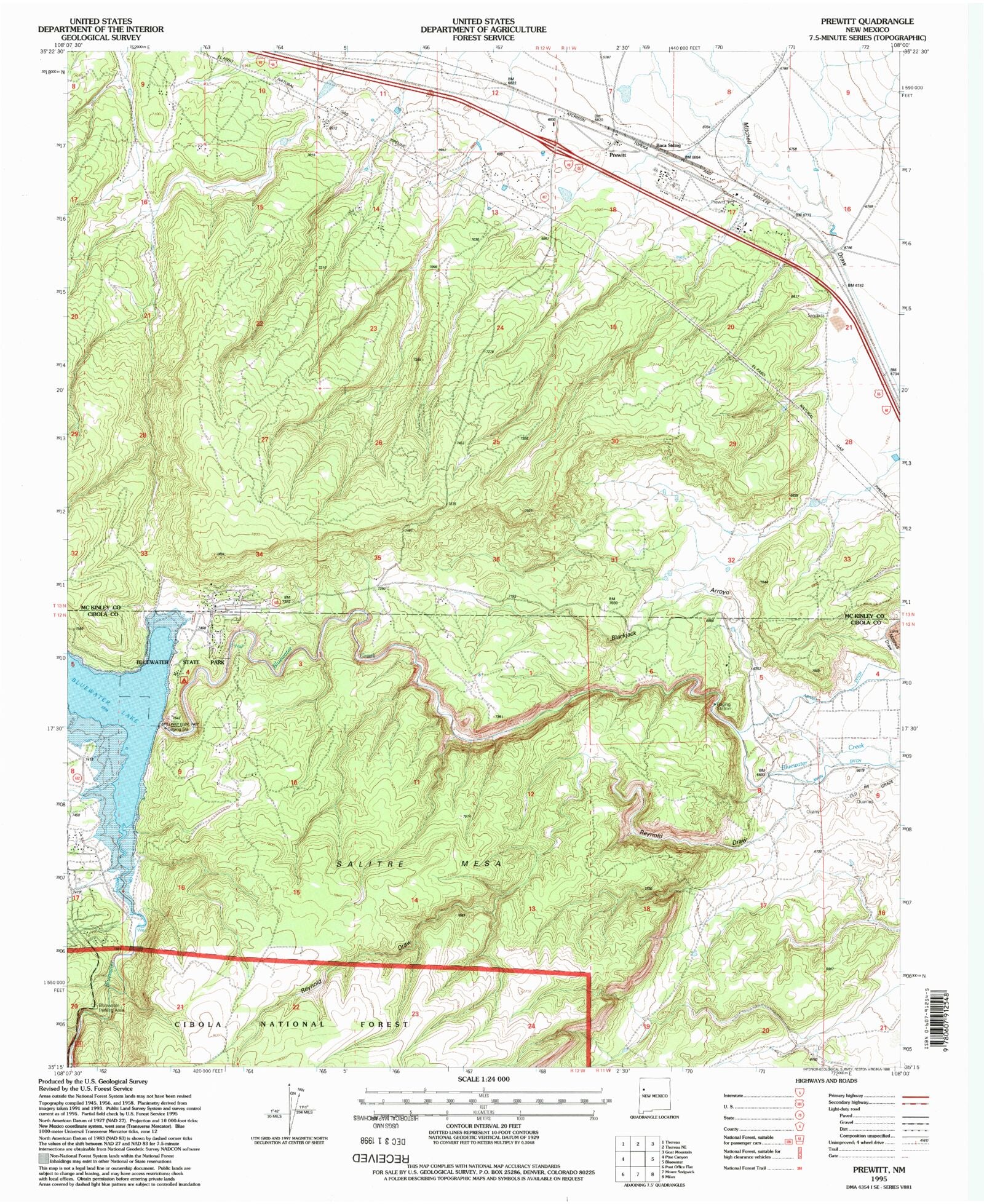 Classic USGS Prewitt New Mexico 7.5'x7.5' Topo Map – MyTopo Map Store