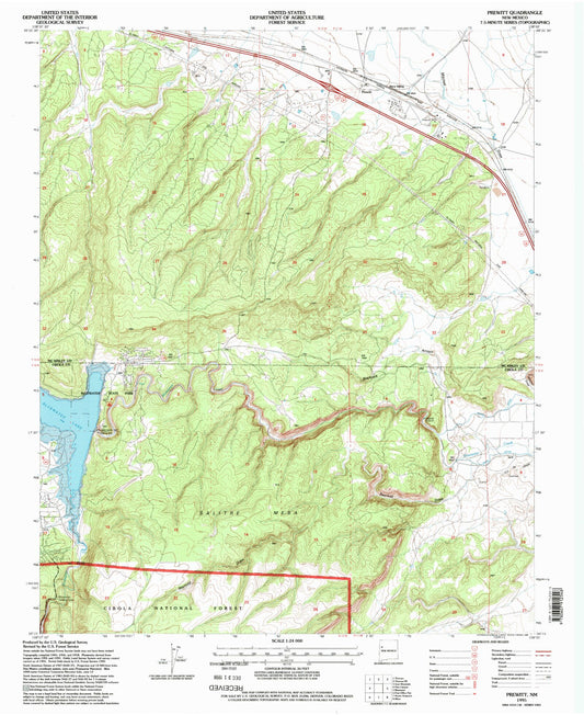 Classic USGS Prewitt New Mexico 7.5'x7.5' Topo Map Image