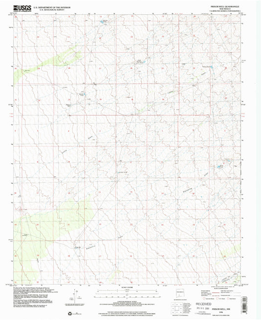 Classic USGS Prisor Well New Mexico 7.5'x7.5' Topo Map Image