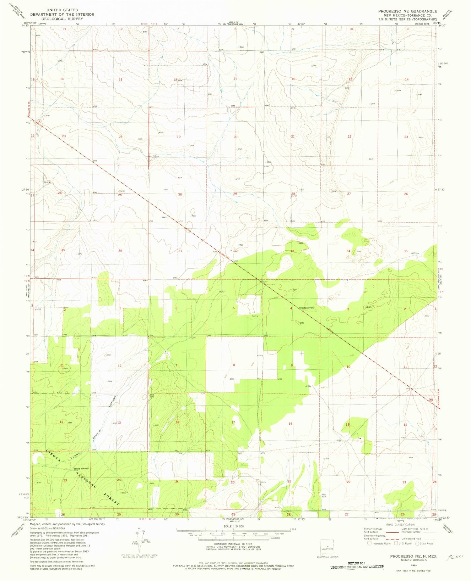 Classic USGS Progresso NE New Mexico 7.5'x7.5' Topo Map Image