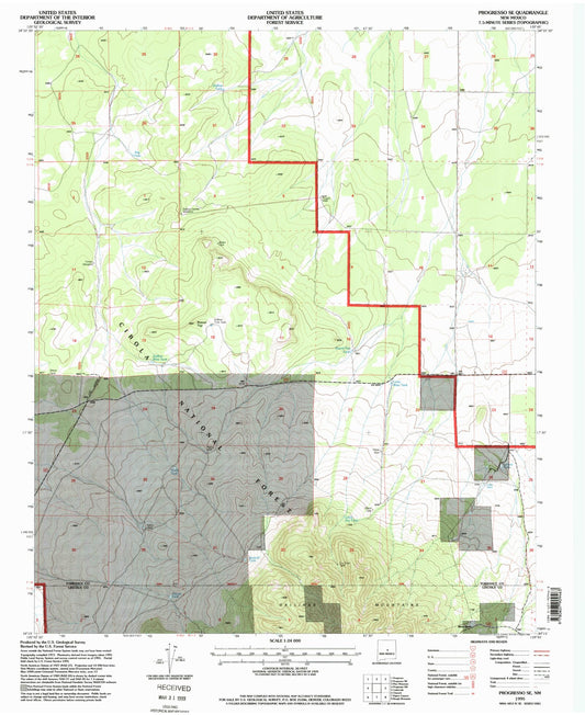 Classic USGS Progresso SE New Mexico 7.5'x7.5' Topo Map Image