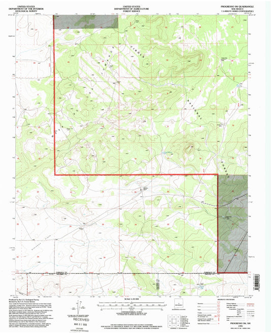 Classic USGS Progresso SW New Mexico 7.5'x7.5' Topo Map Image