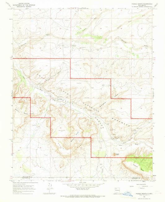 Classic USGS Pueblo Bonito New Mexico 7.5'x7.5' Topo Map Image