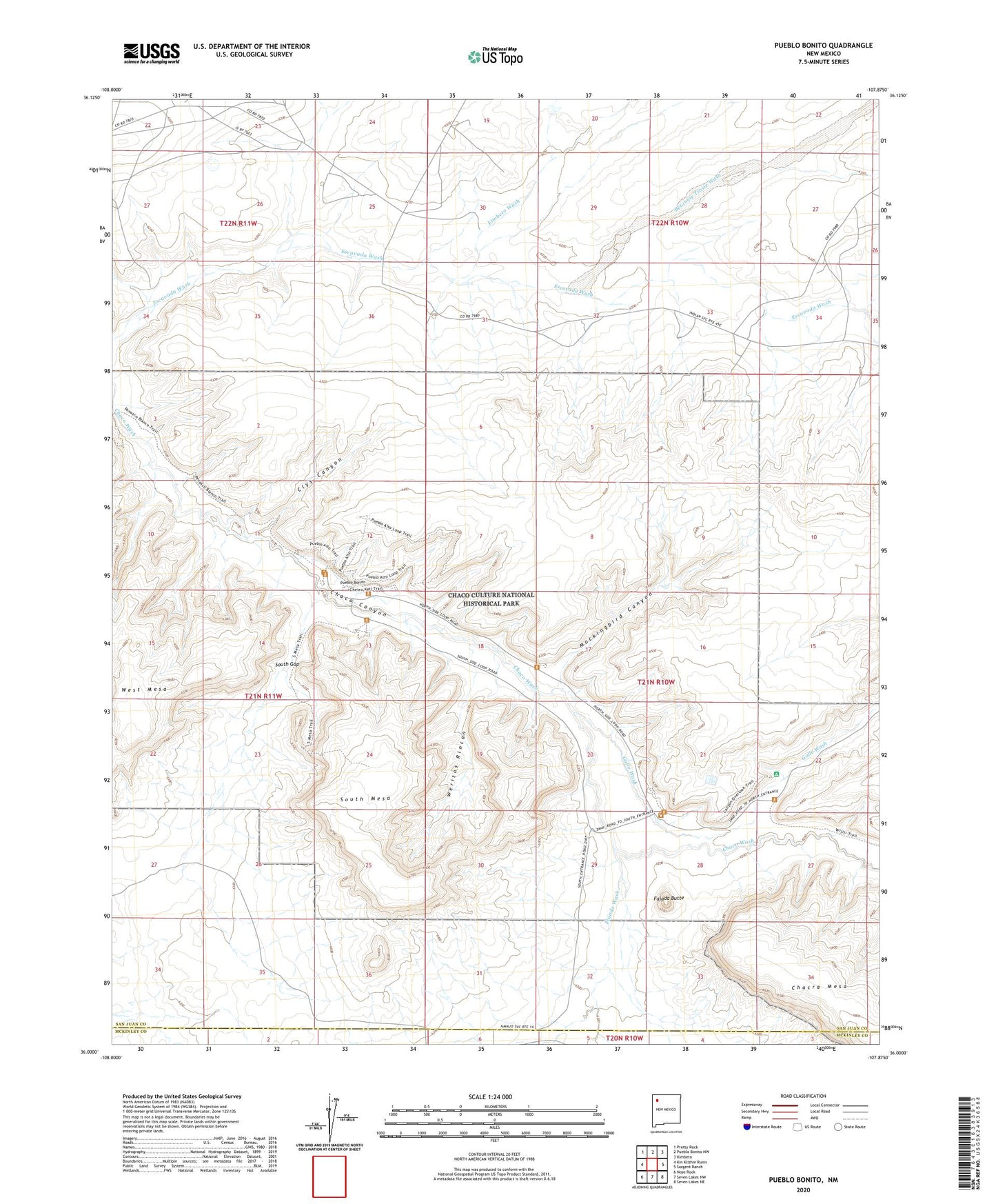 Pueblo Bonito New Mexico US Topo Map Image