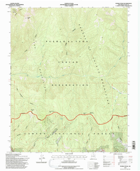 Classic USGS Pueblo Peak New Mexico 7.5'x7.5' Topo Map Image