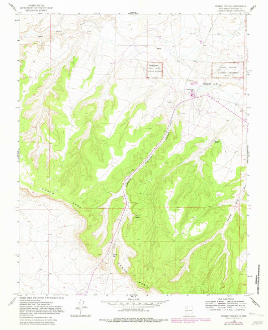 Classic USGS Pueblo Pintado New Mexico 7.5'x7.5' Topo Map Image