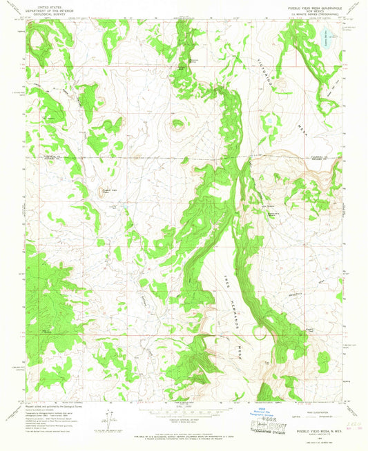 Classic USGS Pueblo Viejo Mesa New Mexico 7.5'x7.5' Topo Map Image
