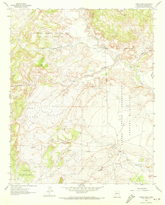 Classic USGS Puerco Dam New Mexico 7.5'x7.5' Topo Map Image