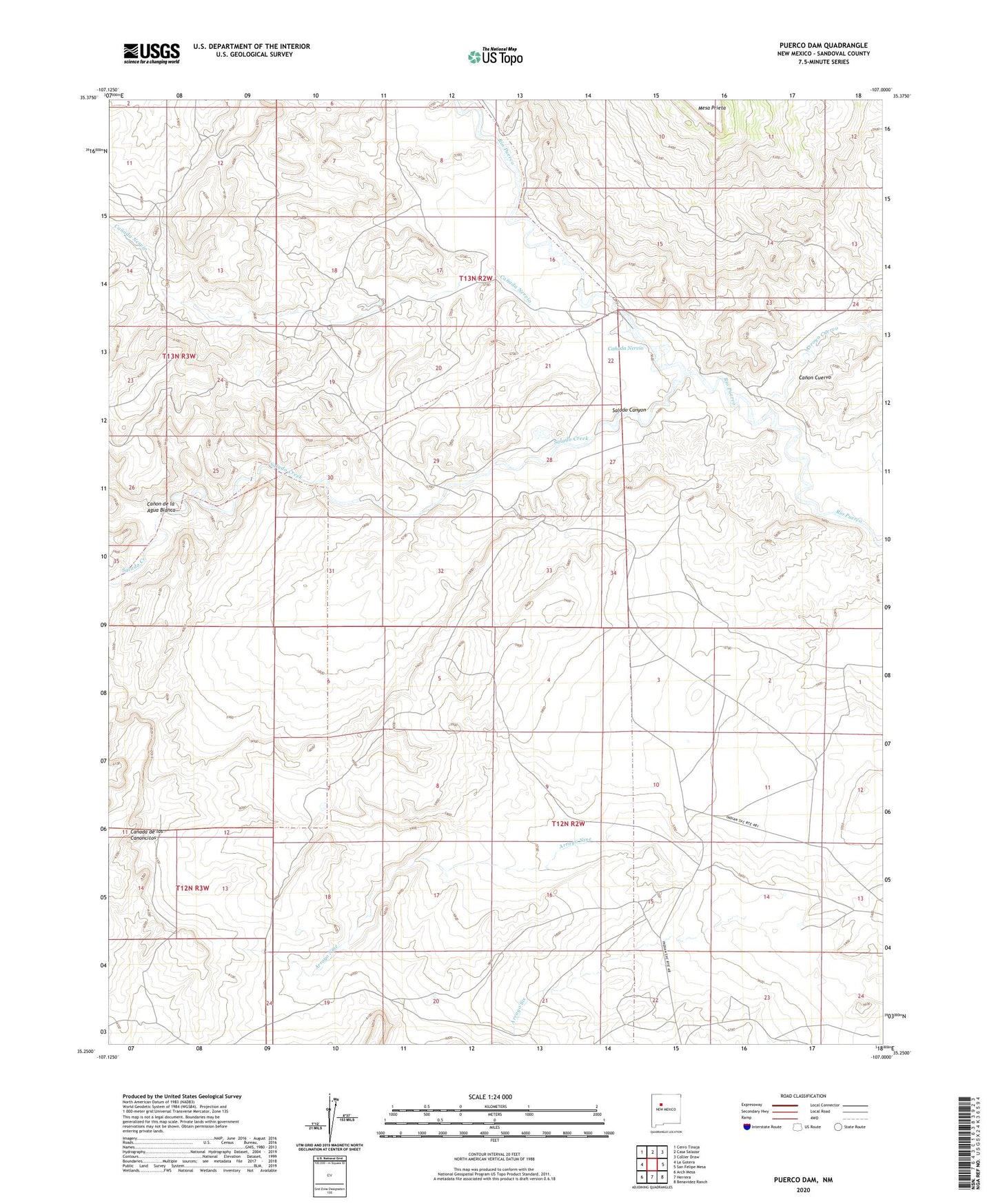 Puerco Dam New Mexico US Topo Map Image
