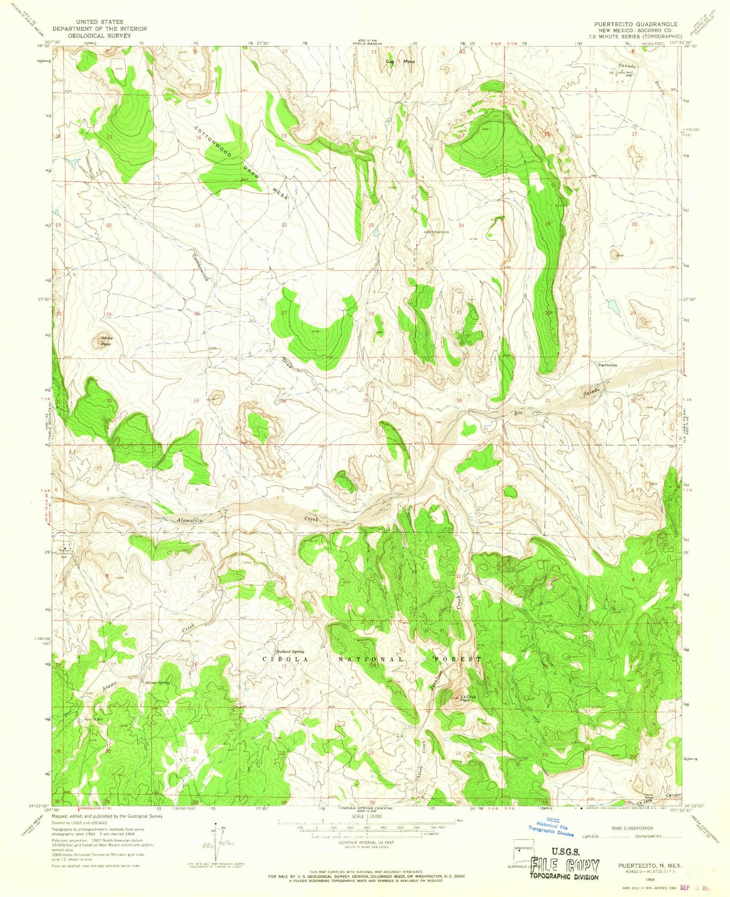 Classic USGS Puertecito New Mexico 7.5'x7.5' Topo Map Image