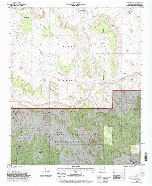 Classic USGS Puertecito New Mexico 7.5'x7.5' Topo Map Image