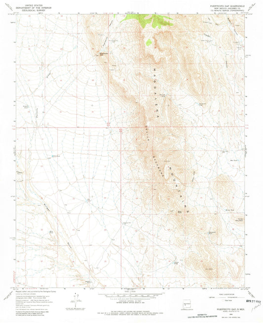Classic USGS Puertecito Gap New Mexico 7.5'x7.5' Topo Map Image