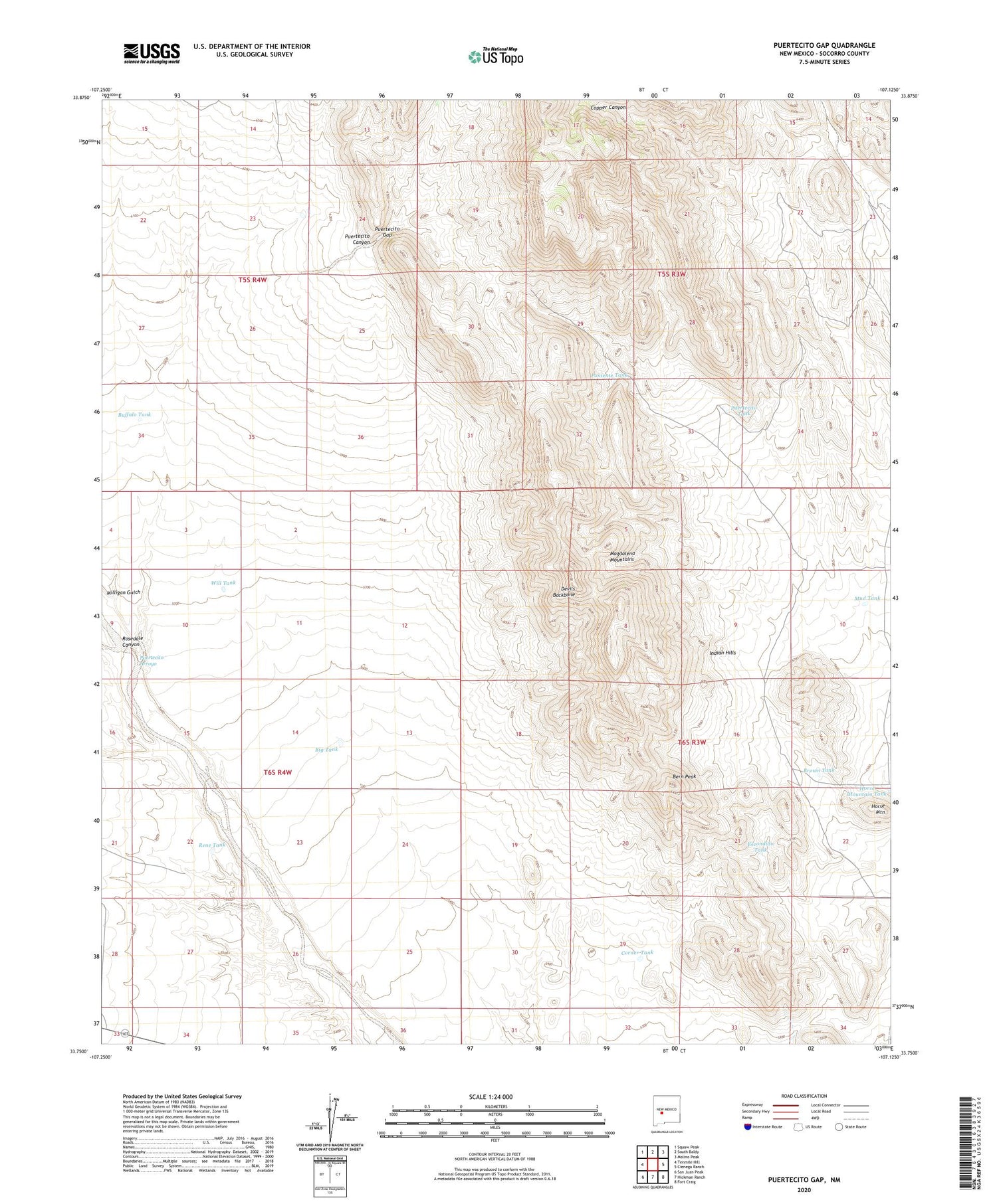 Puertecito Gap New Mexico US Topo Map Image
