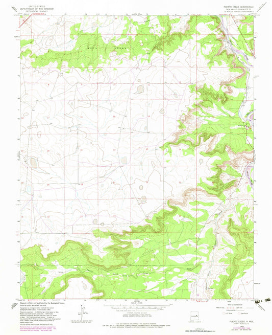 Classic USGS Puerto Creek New Mexico 7.5'x7.5' Topo Map Image