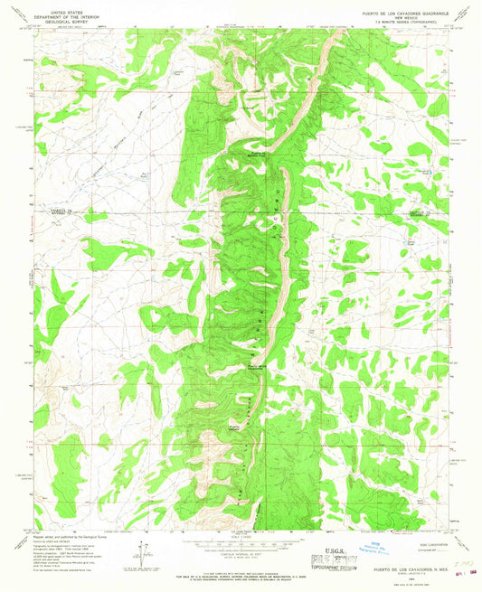 Classic USGS Puerto De Los Cavadores New Mexico 7.5'x7.5' Topo Map Image
