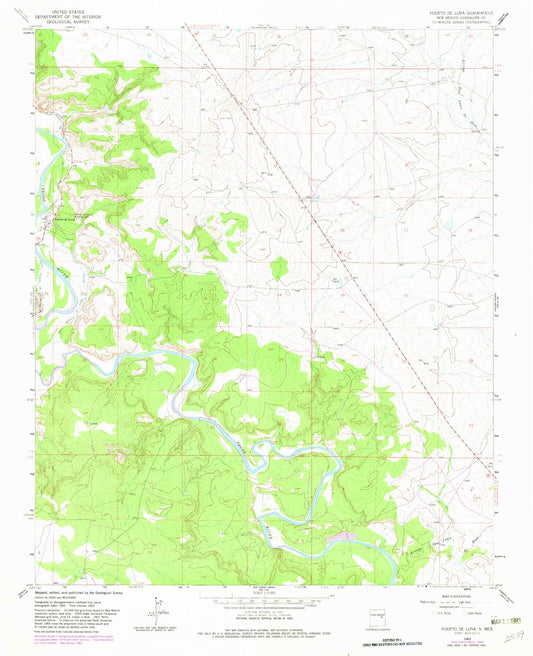 Classic USGS Puerto De Luna New Mexico 7.5'x7.5' Topo Map Image