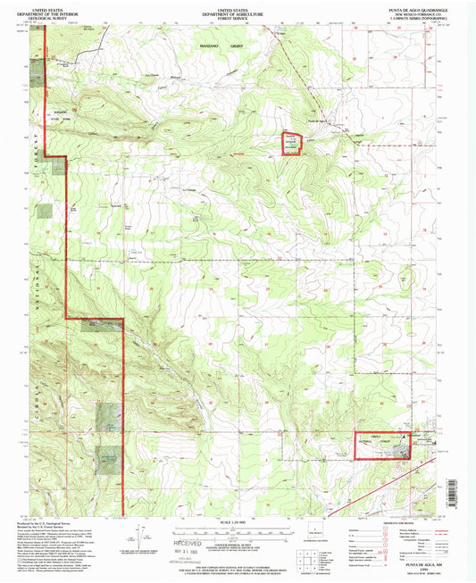 Classic USGS Punta de Agua New Mexico 7.5'x7.5' Topo Map Image
