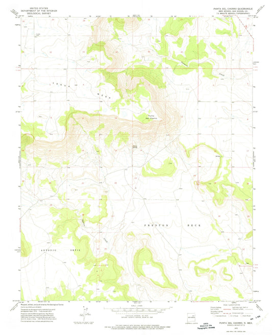 Classic USGS Punta Del Chorro New Mexico 7.5'x7.5' Topo Map Image