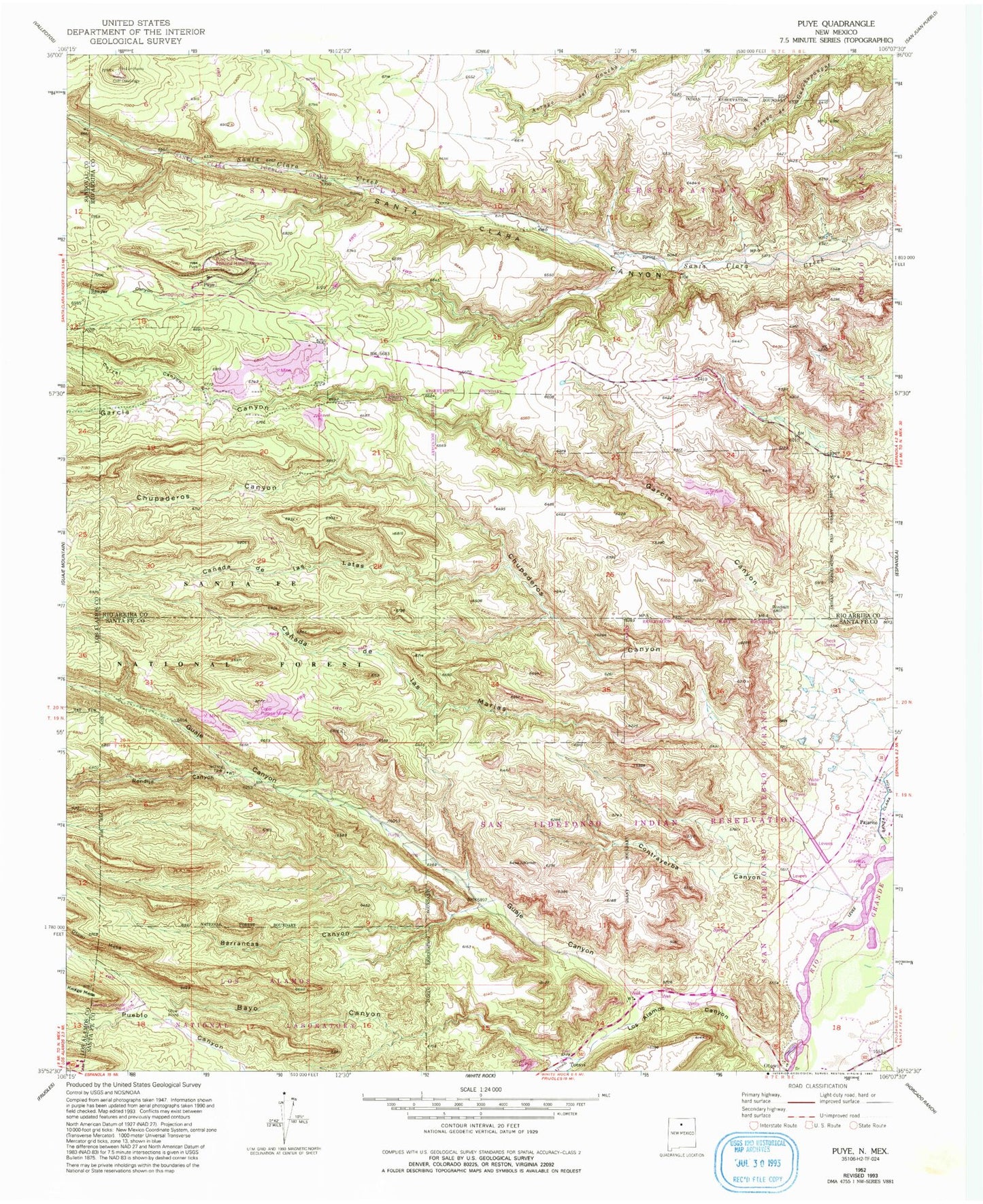 Classic USGS Puye New Mexico 7.5'x7.5' Topo Map Image