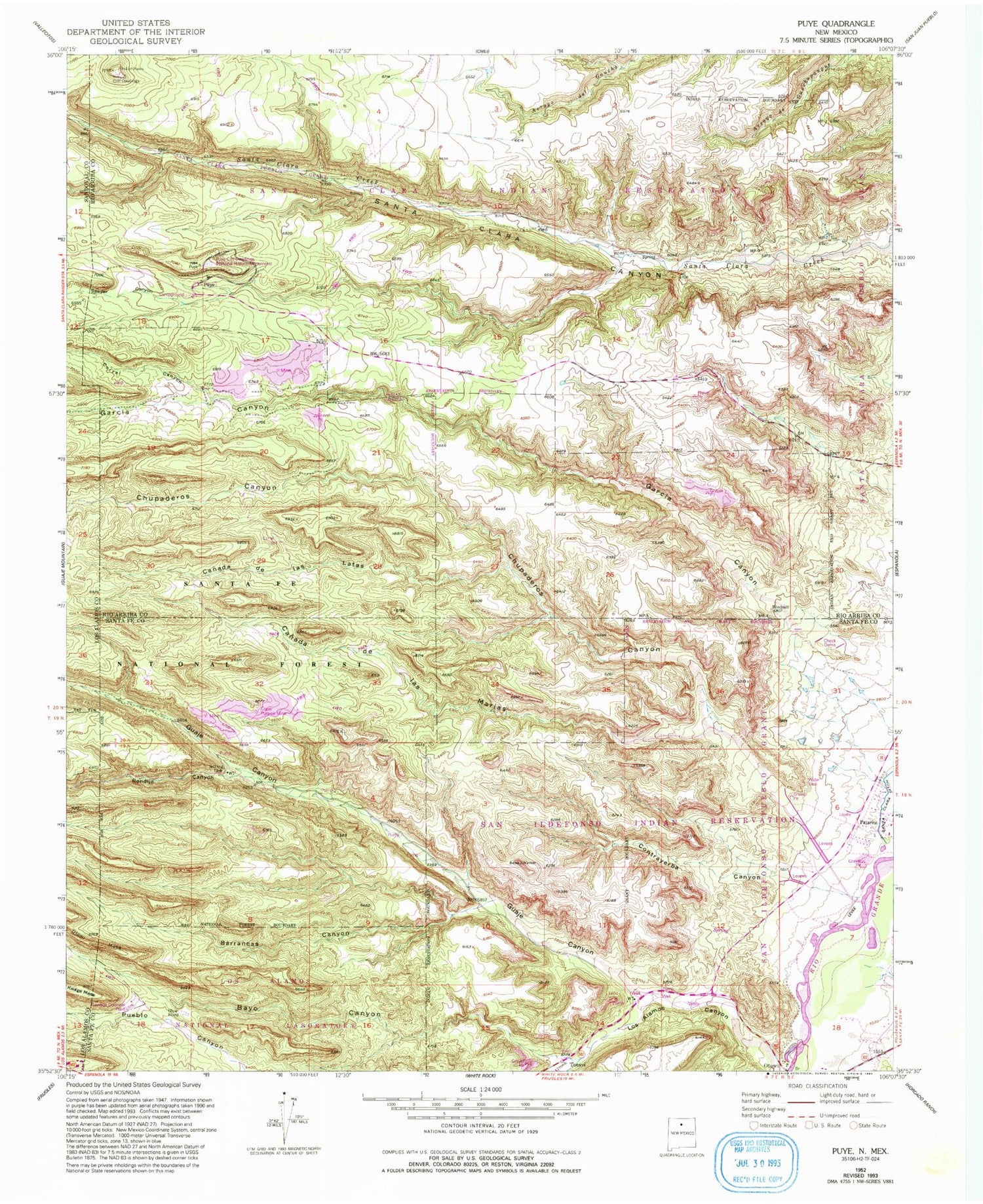 Classic USGS Puye New Mexico 7.5'x7.5' Topo Map Image