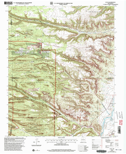 Classic USGS Puye New Mexico 7.5'x7.5' Topo Map Image