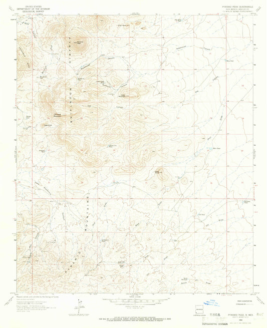 Classic USGS Pyramid Peak New Mexico 7.5'x7.5' Topo Map Image