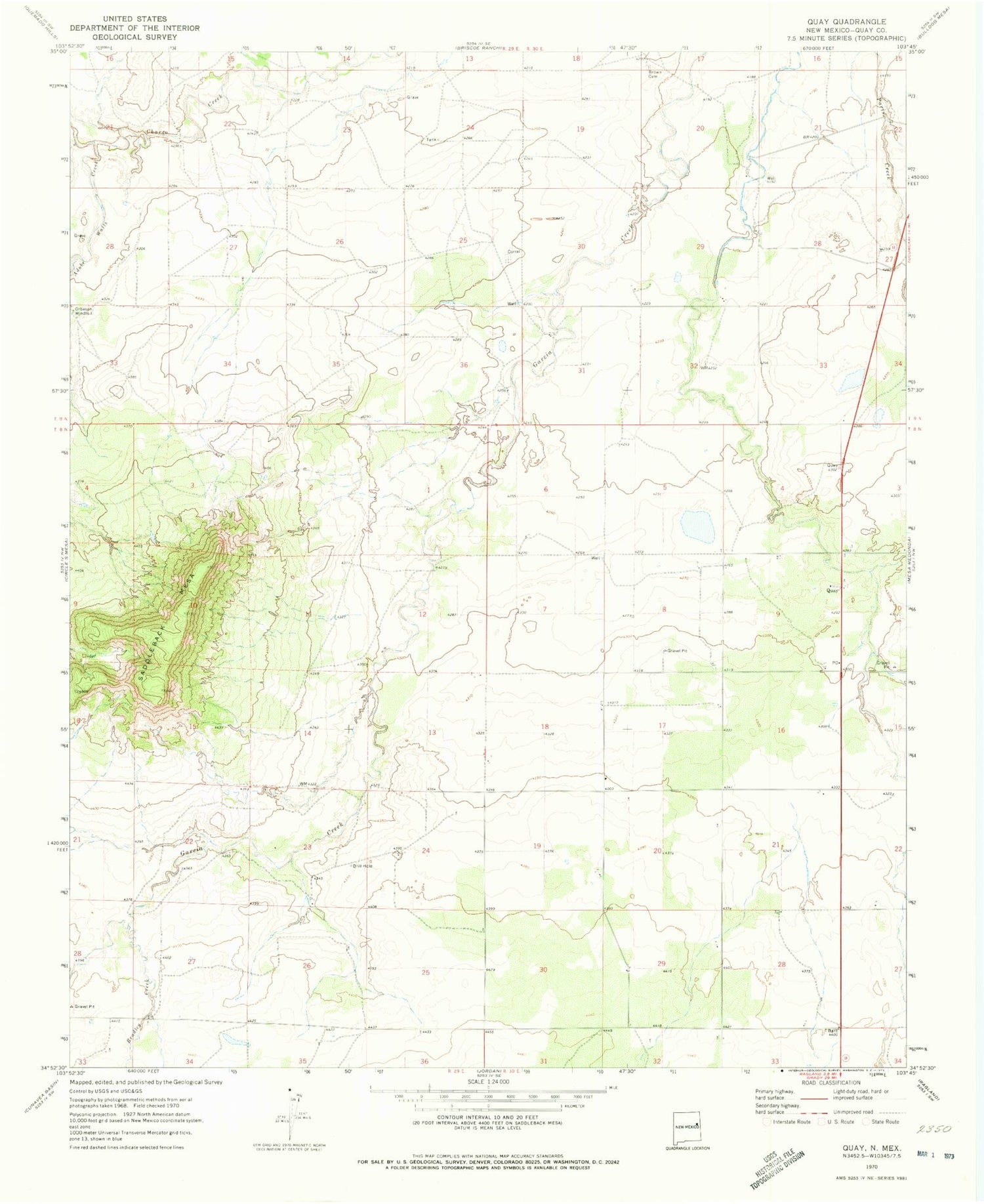 Classic USGS Quay New Mexico 7.5'x7.5' Topo Map Image