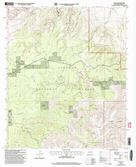 Classic USGS Queen New Mexico 7.5'x7.5' Topo Map Image