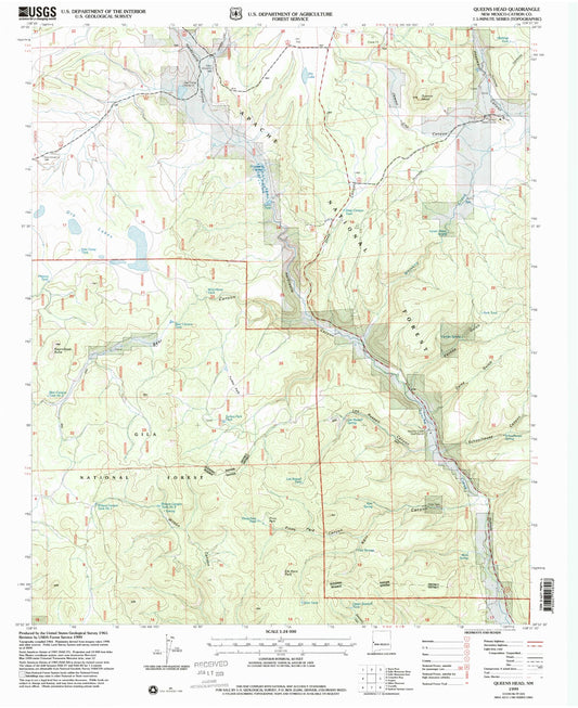 Classic USGS Queens Head New Mexico 7.5'x7.5' Topo Map Image