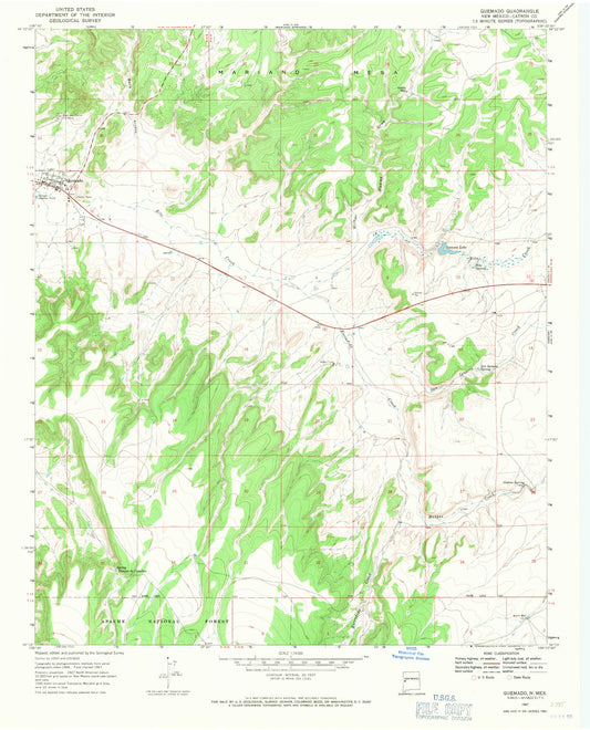 Classic USGS Quemado New Mexico 7.5'x7.5' Topo Map Image