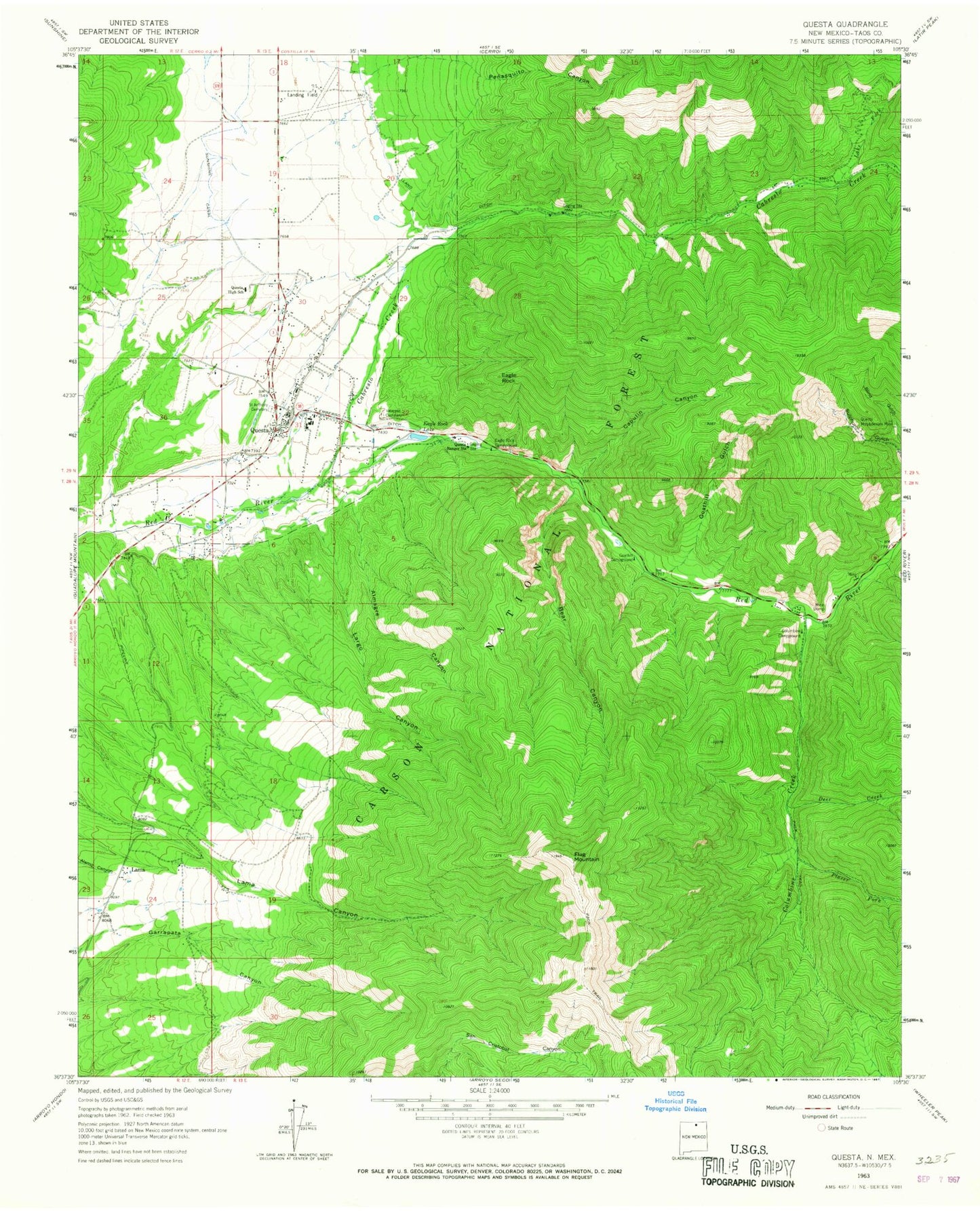 Classic USGS Questa New Mexico 7.5'x7.5' Topo Map Image