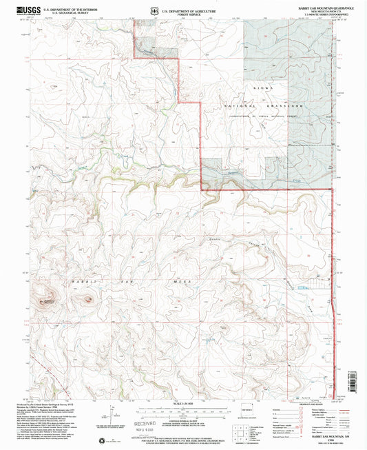Classic USGS Rabbit Ear Mountain New Mexico 7.5'x7.5' Topo Map Image