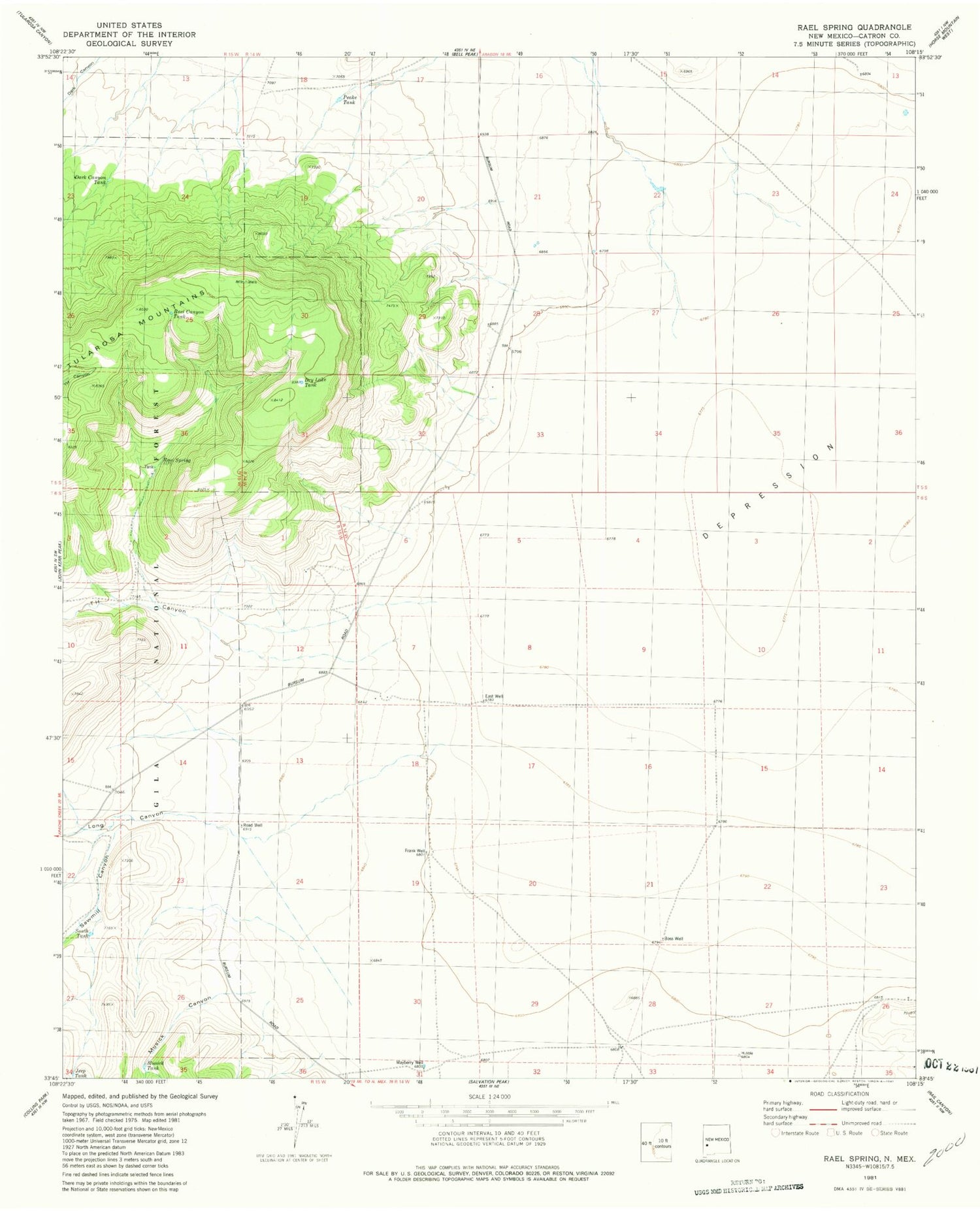 Classic USGS Rael Spring New Mexico 7.5'x7.5' Topo Map Image