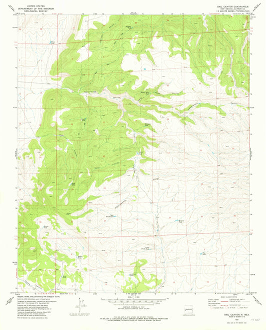 Classic USGS Rail Canyon New Mexico 7.5'x7.5' Topo Map Image