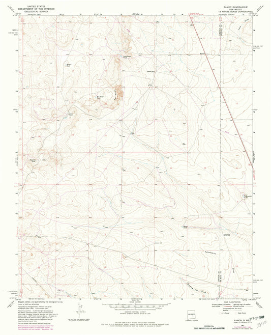 Classic USGS Ramon New Mexico 7.5'x7.5' Topo Map Image