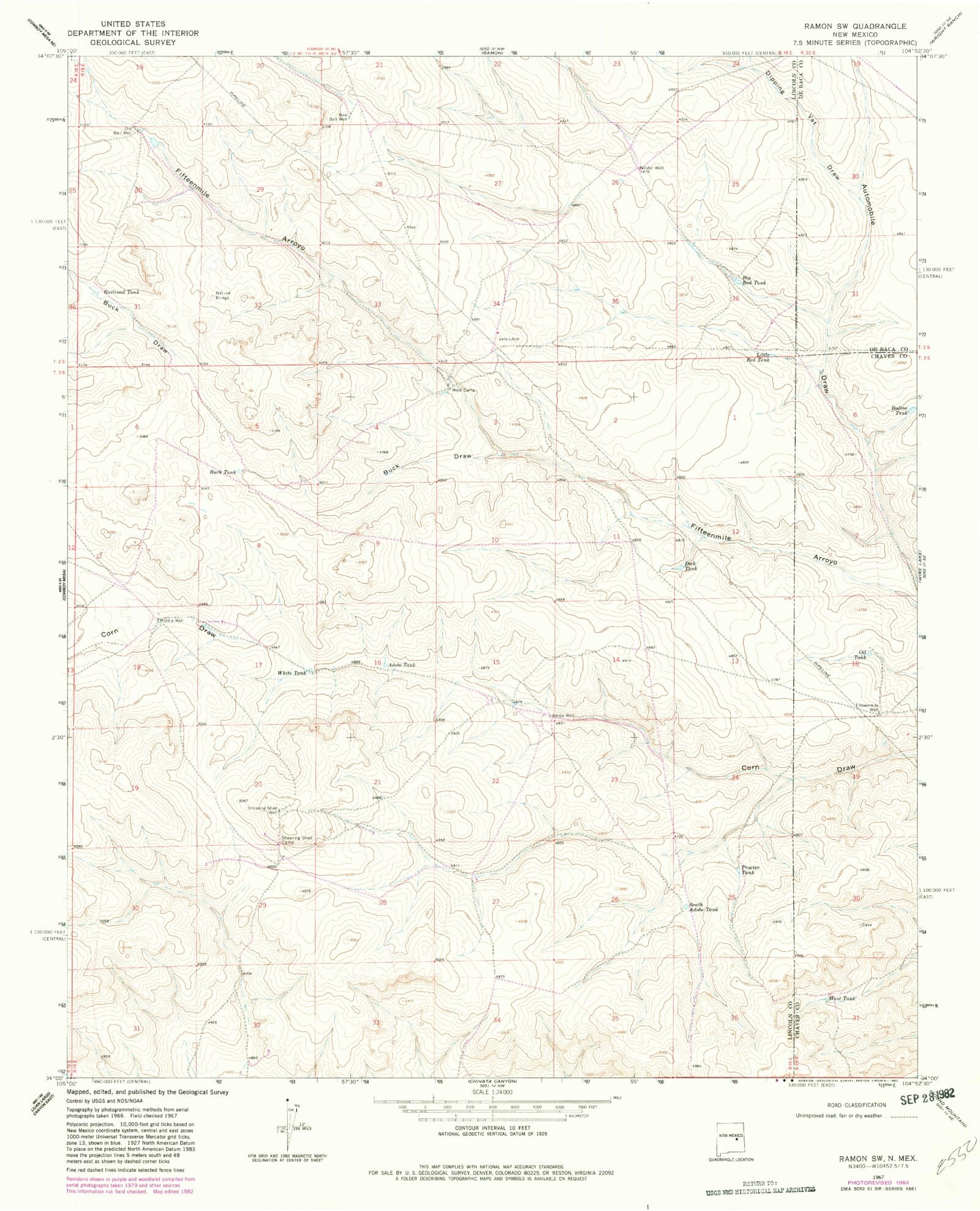 Classic USGS Ramon SW New Mexico 7.5'x7.5' Topo Map – MyTopo Map Store