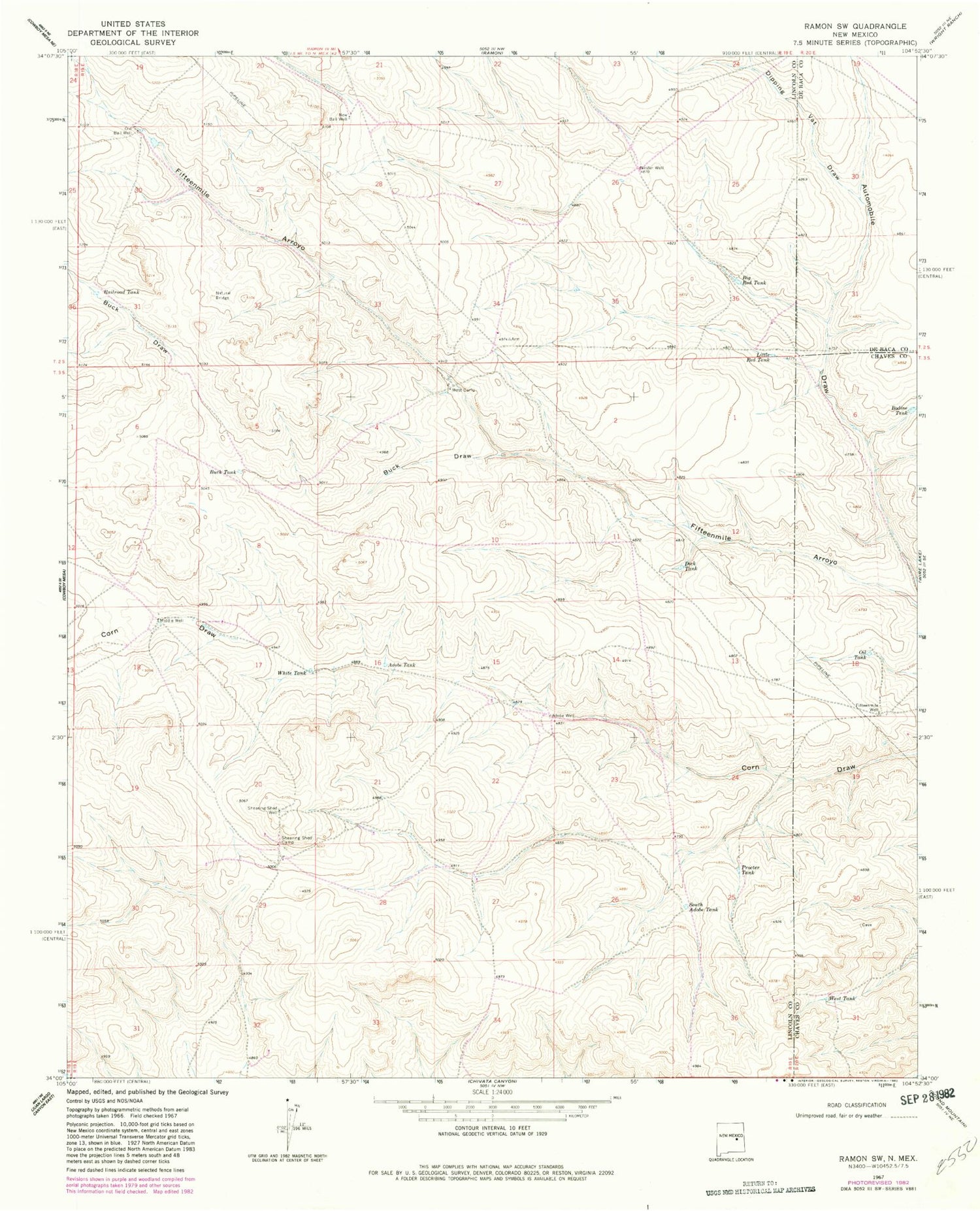 Classic USGS Ramon SW New Mexico 7.5'x7.5' Topo Map Image
