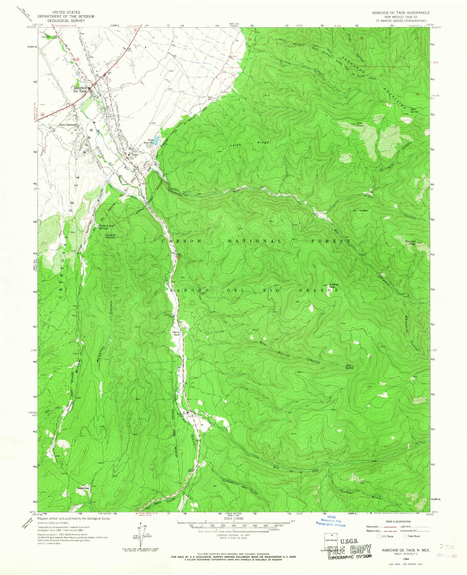 Classic USGS Ranchos De Taos New Mexico 7.5'x7.5' Topo Map Image