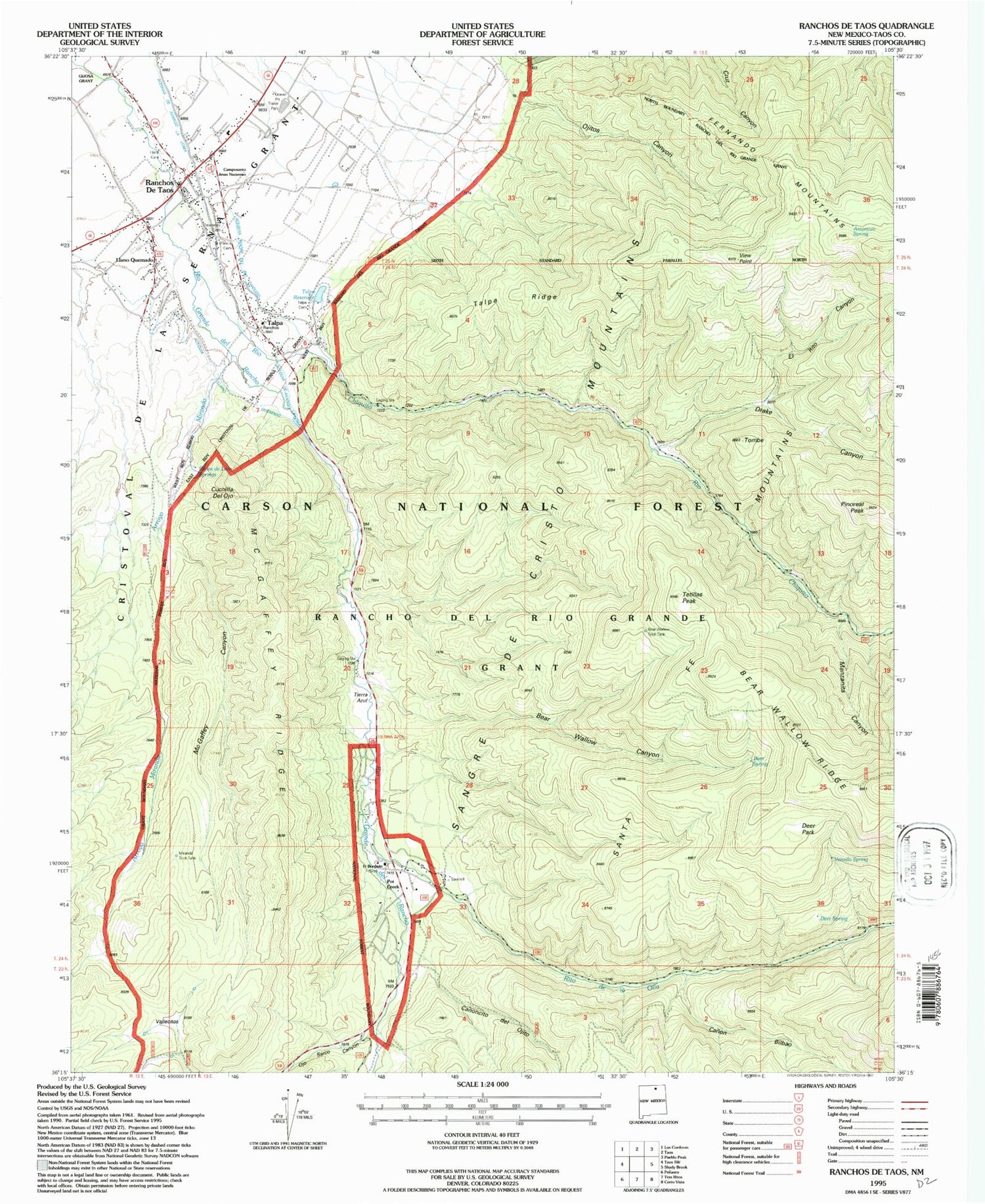 Classic USGS Ranchos De Taos New Mexico 7.5'x7.5' Topo Map Image