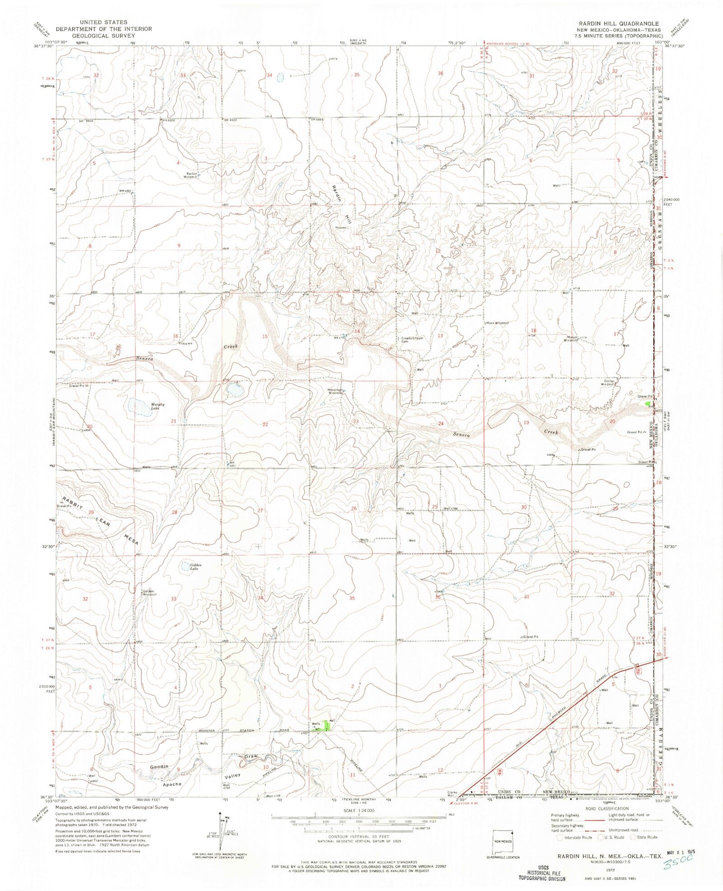 Classic USGS Rardin Hill New Mexico 7.5'x7.5' Topo Map Image