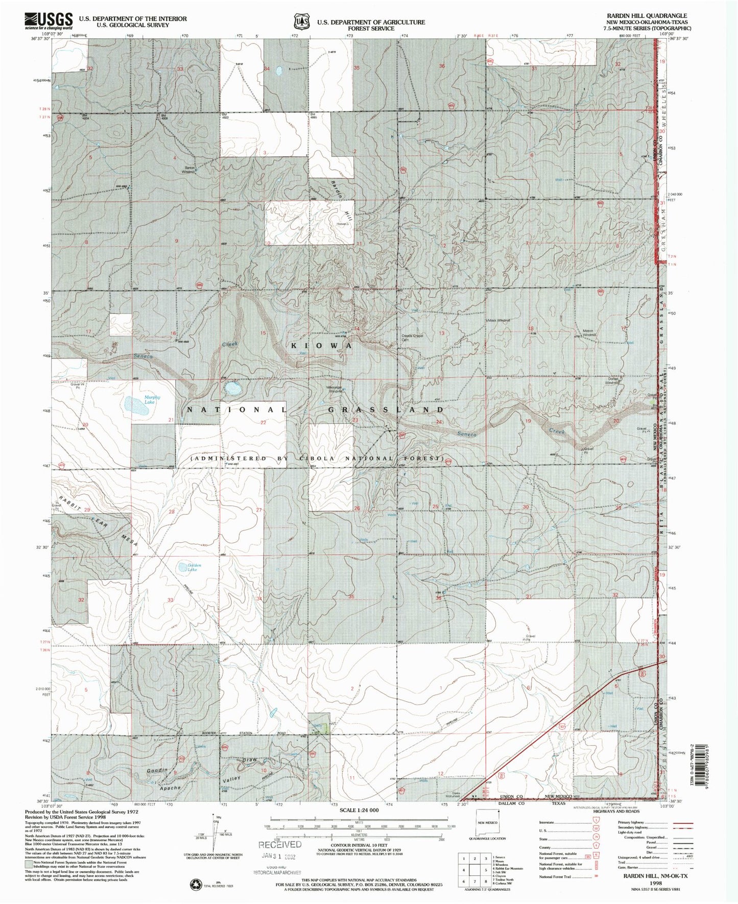 Classic USGS Rardin Hill New Mexico 7.5'x7.5' Topo Map Image