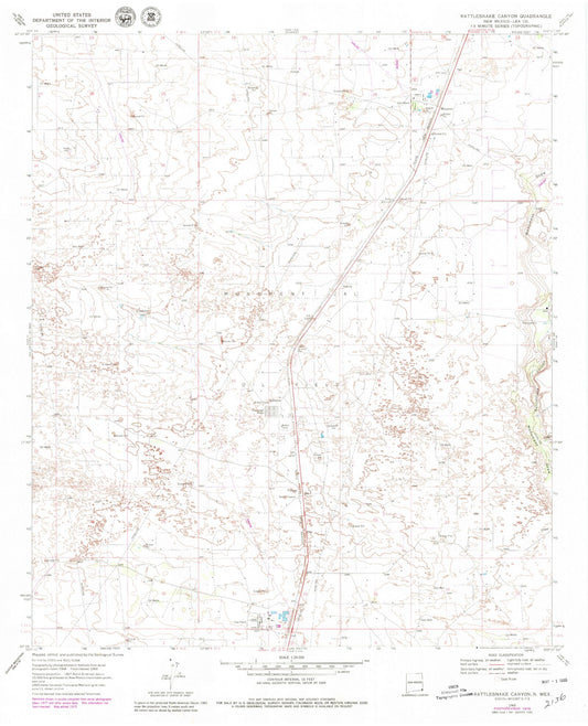 Classic USGS Rattlesnake Canyon New Mexico 7.5'x7.5' Topo Map Image