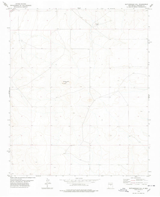 Classic USGS Rattlesnake Hill New Mexico 7.5'x7.5' Topo Map Image
